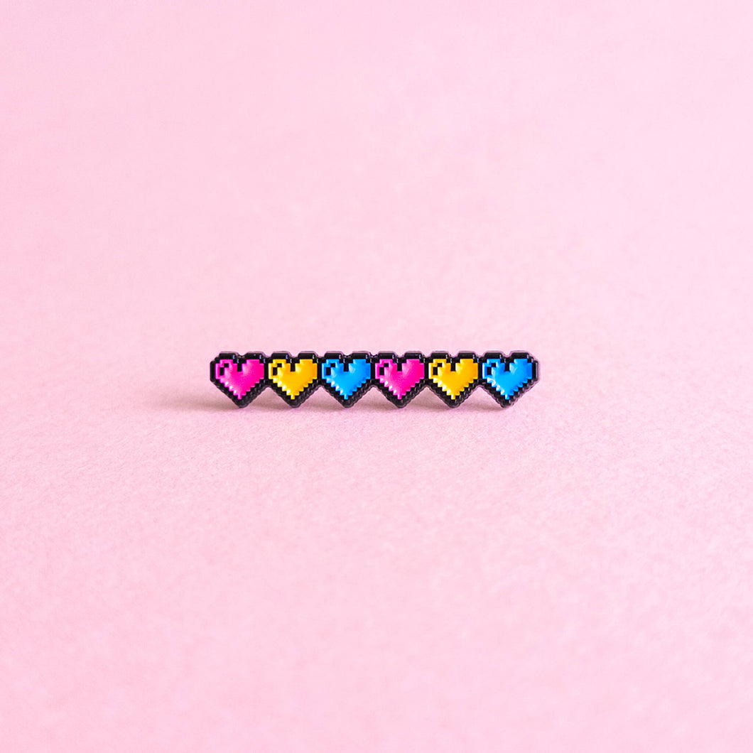Pixel hearts (pansexual) — enamel pin