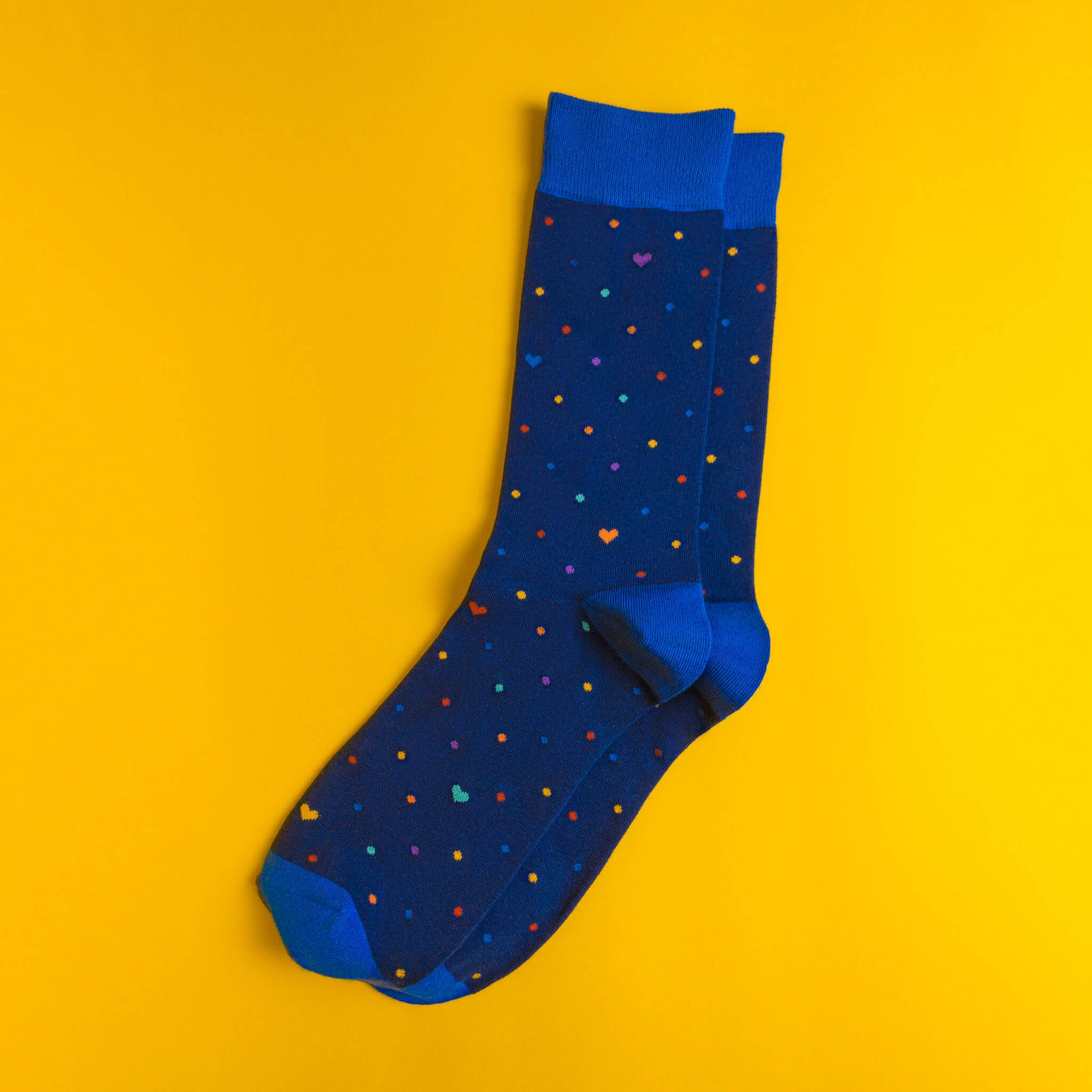 Rainbow dots (navy) — socks